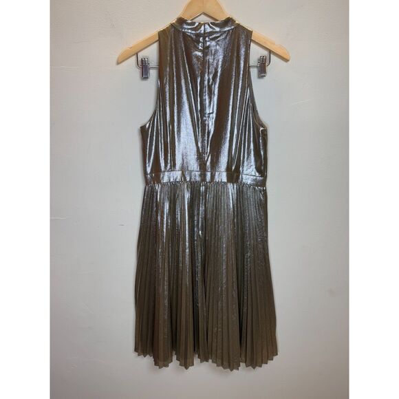 Ann Taylor Women's Petite Size 6P Metallic Shimmer Chiffon Pleated Dress EUC - Picture 4 of 9